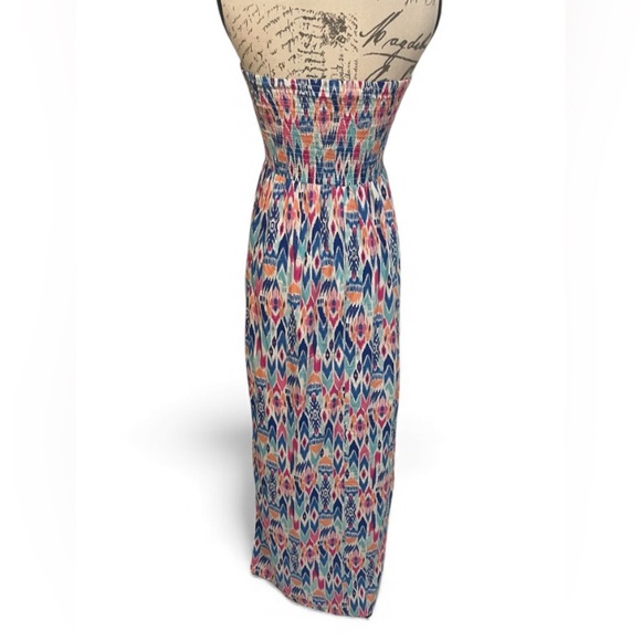 Gap Strapless Smocked Bodice Maxi Dress Ikat Print w/ Side Slits – Size S - Picture 8 of 8